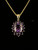 Vintage MCM 14k Gold Large Oval Amethyst Halo Pendant Necklace 23”