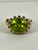 Vintage Etruscan Revival 14k Oval Checkered Cut Peridot Green Diamond Halo Ring