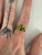 Vintage Etruscan Revival 14k Oval Checkered Cut Peridot Green Diamond Halo Ring