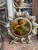 Vintage Pair of Hollywood Regency Brass Filigree Perfume Bottles w/ Amber Glass