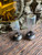 Vintage Pair of Hollywood Regency Brass Filigree Perfume Bottles w/ Amber Glass