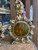 Vintage Pair of Hollywood Regency Brass Filigree Perfume Bottles w/ Amber Glass