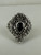 Vintage Sterling Turkish Onyx Marcasite Teardrop Shaped Locket Poison Snuff Ring