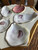 Antique Oyster Plate Pink Majolica Geometric Continental Porcelain HP & Signed