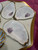 Antique Pair Continental Majolica Porcelain Oyster Plates Geometric Gilt Blue