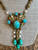 Antique Deco Czech Gold Plated Filigree Mottled Turquoise Glass Dangle Necklace
