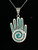 Vintage Sterling Taxco Mexico Turquoise Chip Healing Hand Pendant Necklace 24”