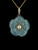 Vintage MCM 14k Gold Carved Blue Jadeite Topaz Pearl Flower Pendant Necklace 18”