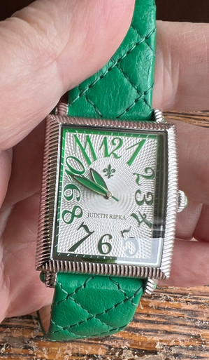 NWOT Judith Ripka Quilted Kelly Green Leather Watch 6.5 display picture 1