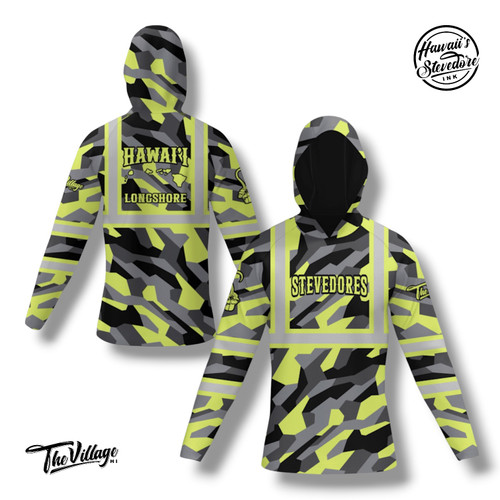 Hawaii's Stevedore Ink Hi-Vis Safety Yellow / Charcoal Digital Camo Long-Sleeve Hoodie