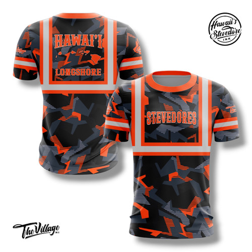 Hawaii's Stevedore Ink Hi-Vis Safety Orange / Charcoal Digital Camo T-shirt