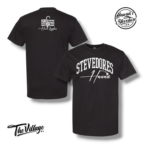 HAWAII'S STEVEDORE INK VARSITY BLACK T-SHIRT