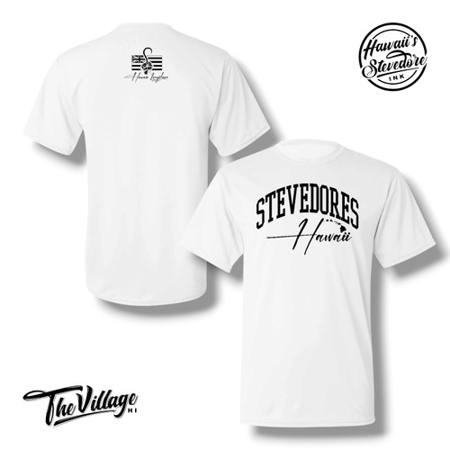 HAWAII'S STEVEDORE INK VARSITY WHITE T-SHIRT