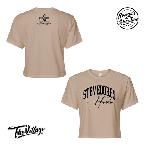 HAWAII'S STEVEDORE INK VARSITY WOMEN'S CROP TOP TAN