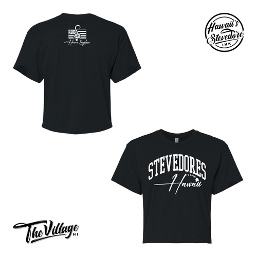 HAWAII'S STEVEDORE INK WOMENS CROP TOP BLACK