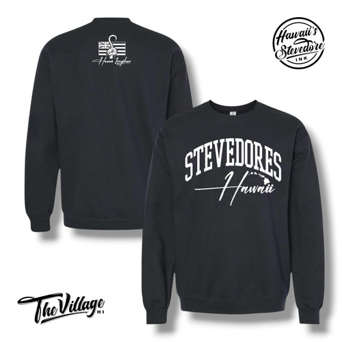HAWAII'S STEVEDORE INK VARSITY BLACK SWEATER