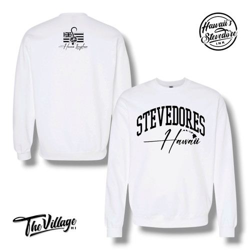 HAWAII'S STEVEDORE INK VARSITY WHITE SWEATER