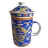 Porcelain Chinese Tea Mug with Infuser and Lid - Coloured Dragon Pattern