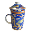 Porcelain Chinese Tea Mug with Infuser and Lid - Coloured Dragon Pattern