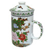 Porcelain Chinese Tea Mug with Infuser and Lid - Peacocks Pattern