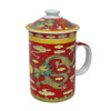 Porcelain Chinese Tea Mug with Infuser and Lid - Red Dragon Pattern