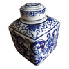 Tea Caddy / Storage Jar - Square - Chinese Blue Swirling Pattern - 14cm Tall