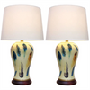Pair of Chinese Ceramic Vase Lamps with Shades - Yellow Feather - 62cm