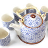 Chinese Herbal Tea Set - Blue Star Pattern - 6 Cups and Infuser - Boxed