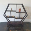 Wooden Curio or Netsuke Display Stand - Dark Grained Wood - Hexagon Shape - 31cm