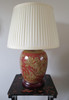 Pair of Chinese Red Golden Daffodil Lamps with Shades - 52cm