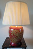 Chinese Table Lamp With Shade Red and Golden Daffodil Pattern - 52cm