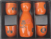 Sake Set with Orange Chinese Motif Pattern - Ceramic Flask and Cups - Boxed
