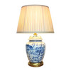 Pair of Chinese Table Lamps with Shades - Gold Base - Tropical Birds - 55cm (DS)