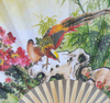 Chinese Fan - Paper and Bamboo - Painted Pheasants Picture - 23cm