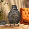 Rattan Table Lamp - Black Colour - Switched Cable and Bulb - 39cm Tall