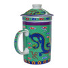 Porcelain Chinese Tea Mug with Infuser and Lid - Green Dragon Pattern