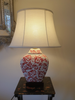 Pair of Chinese Table Lamps with Shades - Red Phoenix Feather Pattern (DS)