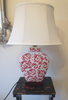 Pair of Chinese Table Lamps with Shades - Red Phoenix Feather Pattern (DS)