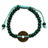 Feng Shui Bracelet - Wooden Beads with Chinese Coin - Turquoise Green