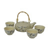 Chinese Tea Set - Cream Ceramic - Blossom and Twig Pattern - Bamboo Handle
