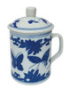 Chinese Porcelain Mug with Lid - Blue and White - Butterfly Pattern