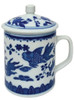 Chinese Porcelain Mug with Lid - Blue and White - Goldfish Pattern