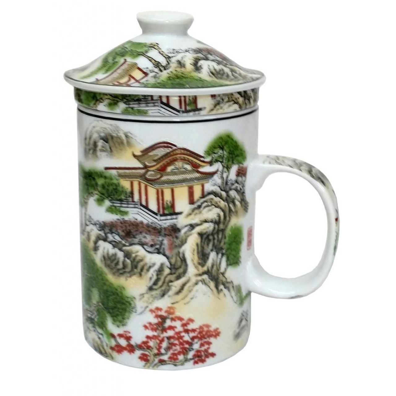 Porcelain Chinese Tea Mug with Infuser and Lid - Palaces Pattern