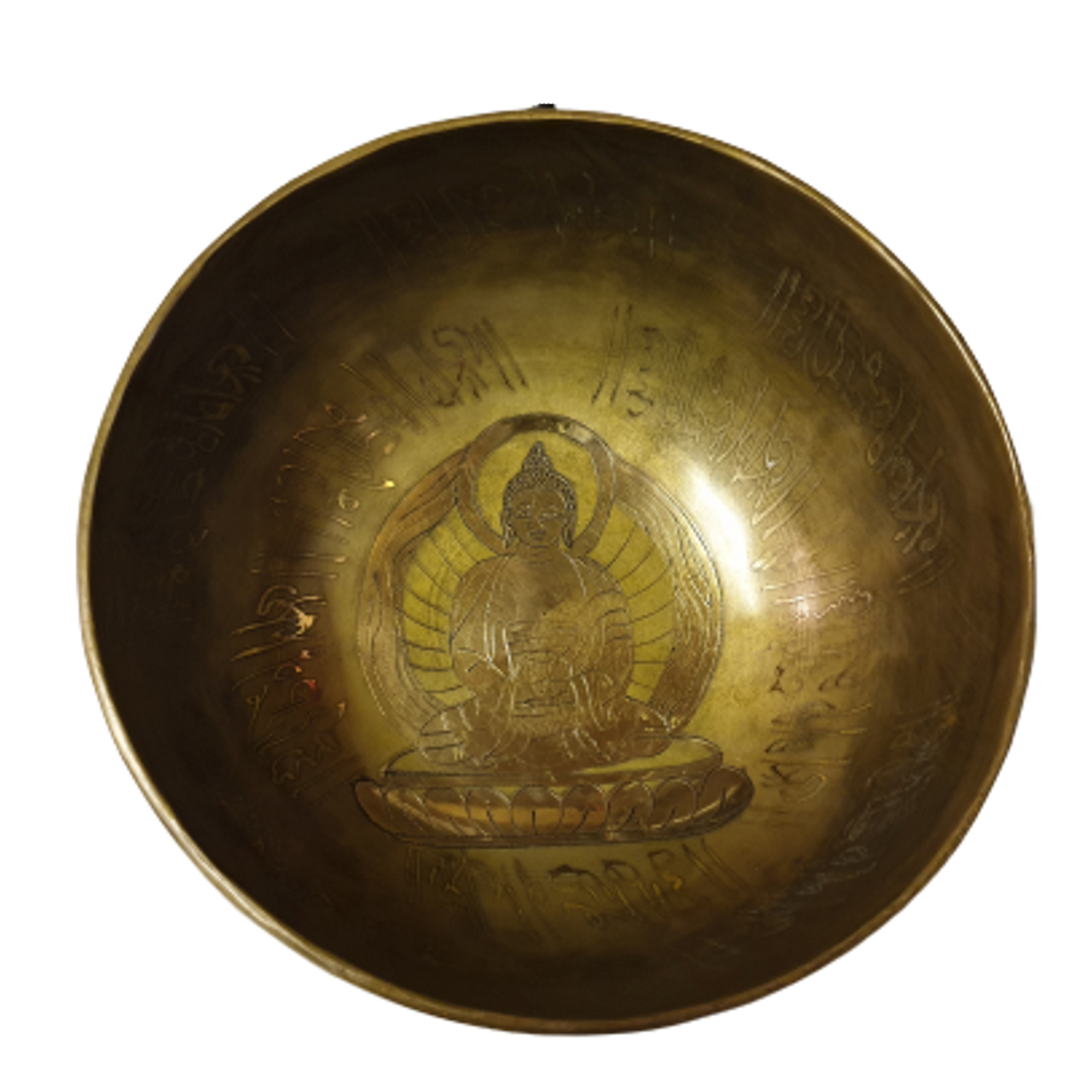 Tibetan Brass Golden Buddha - Special Singing Bowl Set - 19cm Diameter