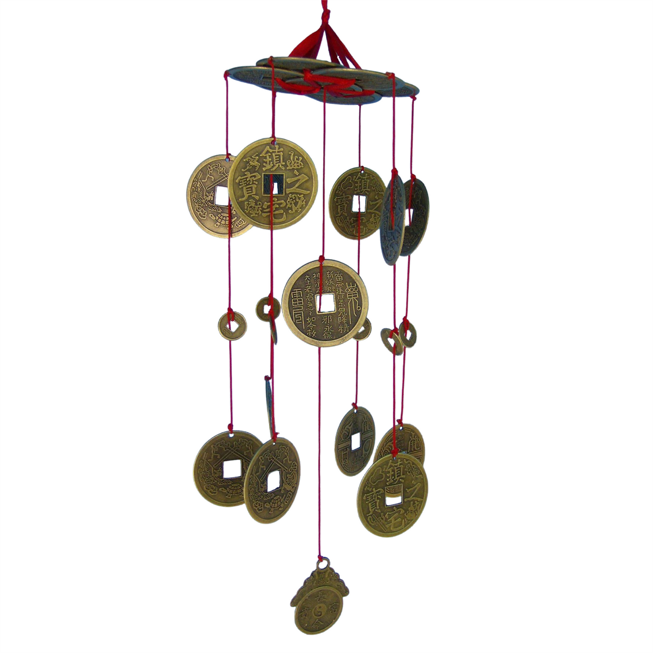 Feng Shui Chinese Lucky Coin Wind Chime - Red Threads 12 cm x 37cm