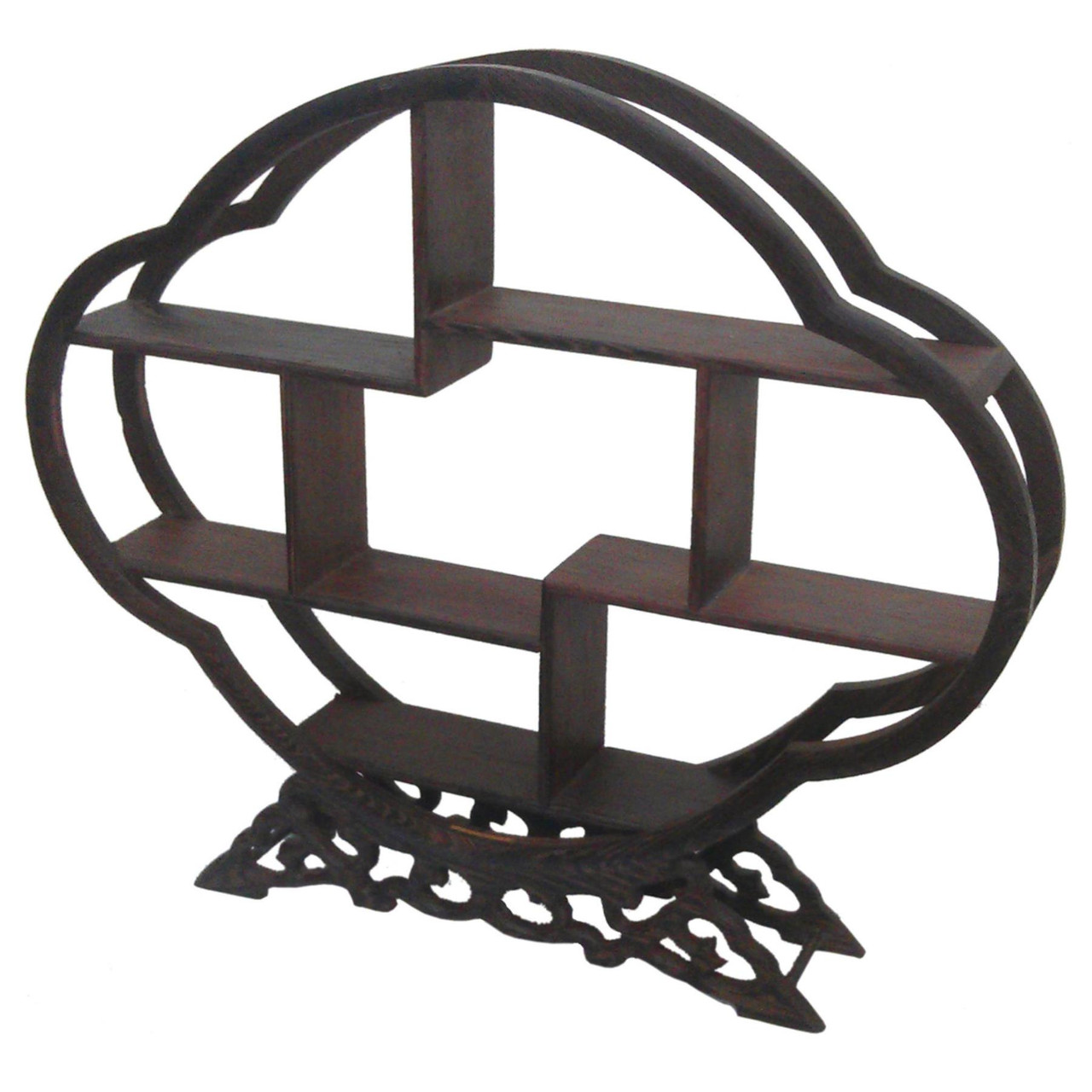 Wooden Curio or Netsuke Display Stand - Dark Grained Wood - Cloud Shape - 28cm