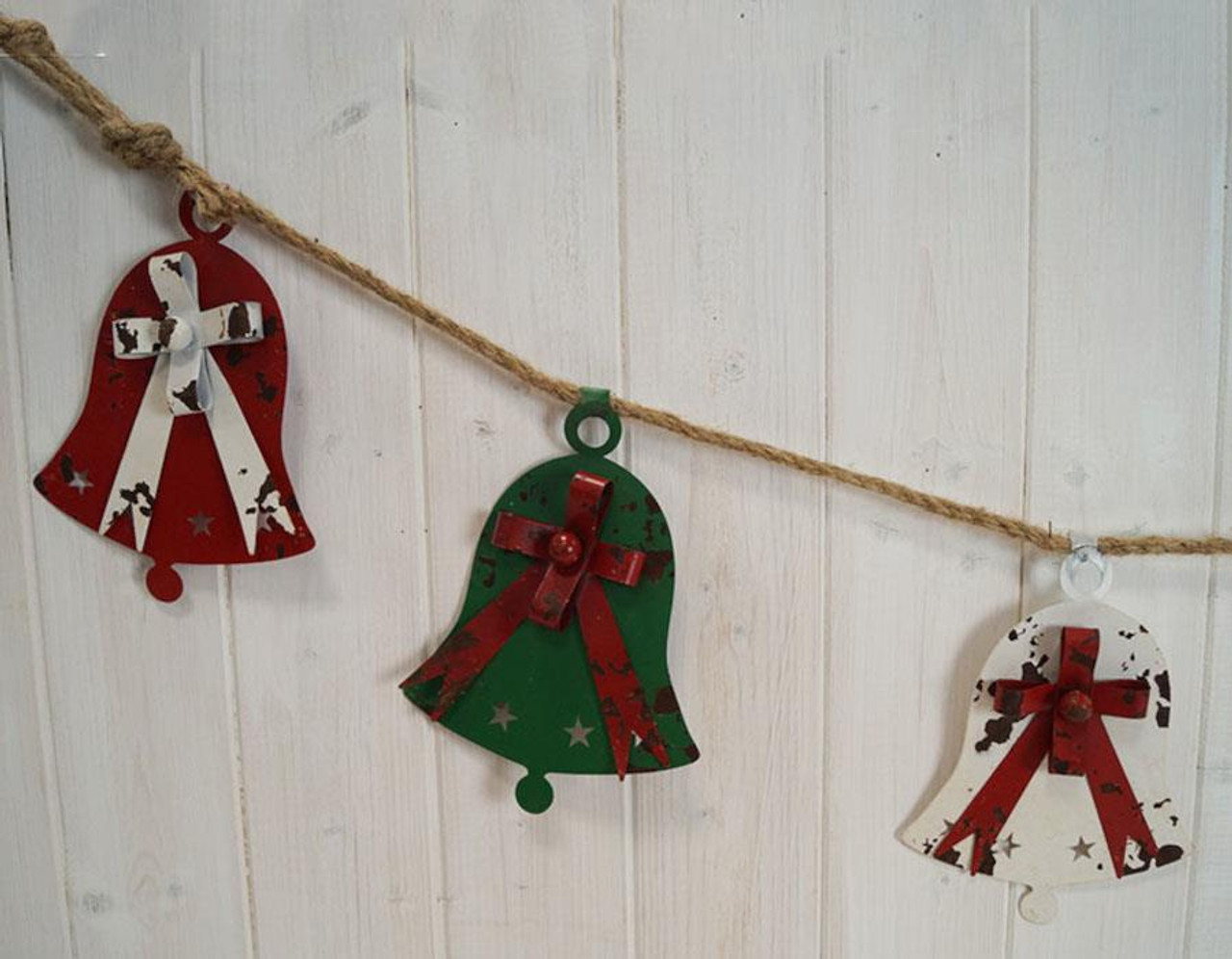 Colourful Metal Christmas Bell Garland - Distressed Finish - 18cm x 150cm