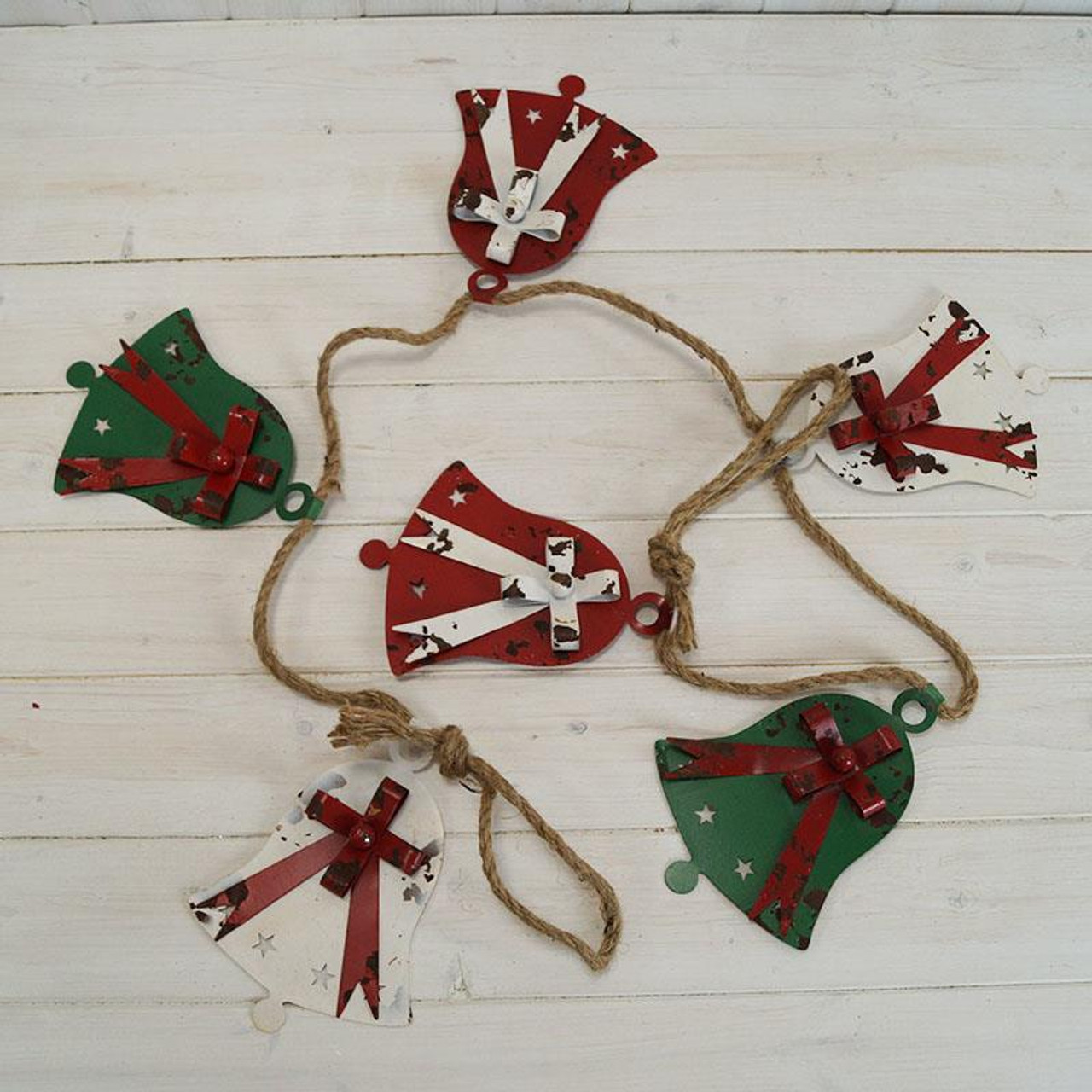 Colourful Metal Christmas Bell Garland - Distressed Finish - 18cm x 150cm