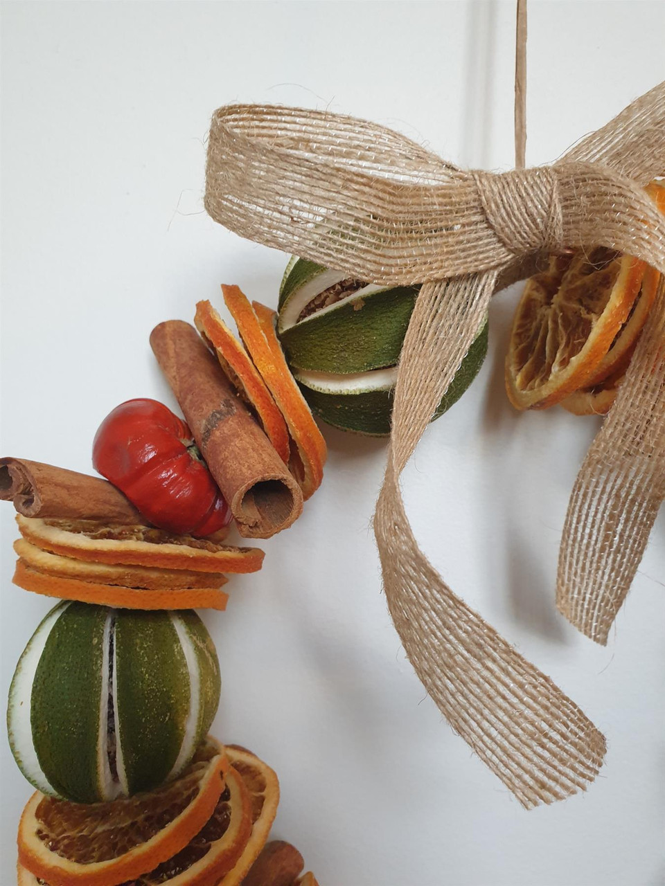 Dried Fruit Christmas Wreath - Hand Made - Hessian Bow - 30cm