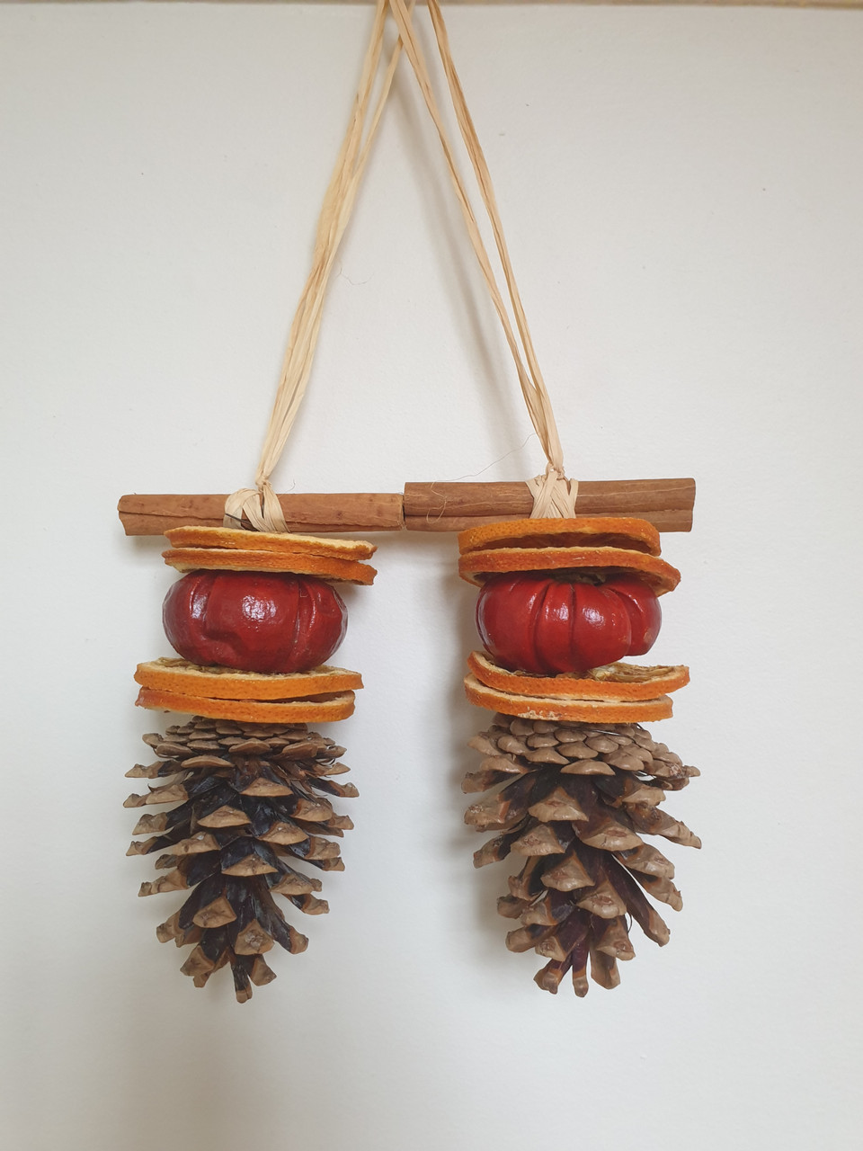 Two Dried Fruit Christmas Hanging Decorations - Hand Made - Fir Cone - 11cm